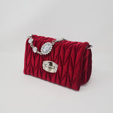 Red Velvet & Diamante Quilted Handbag - Franklins