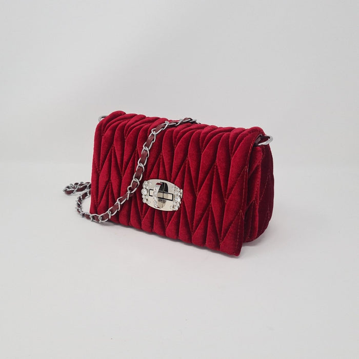 Red Velvet & Diamante Quilted Handbag - Franklins