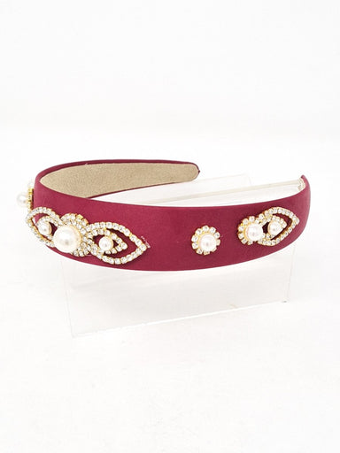 Red Wine Gold Crystal & Pearl Hair Band - Franklins