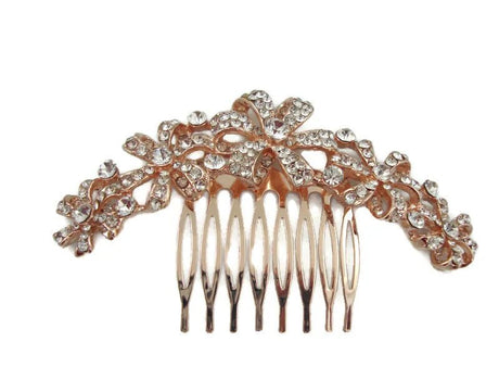 Rose Gold Crystal Floral Hair Comb - Franklins