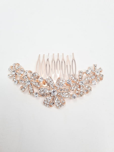 Rose Gold Crystal Floral Hair Comb - Franklins