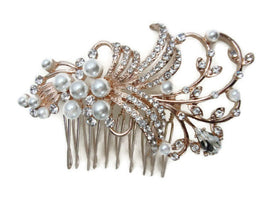 Rose Gold Crystal & Pearl Hair Comb - Franklins