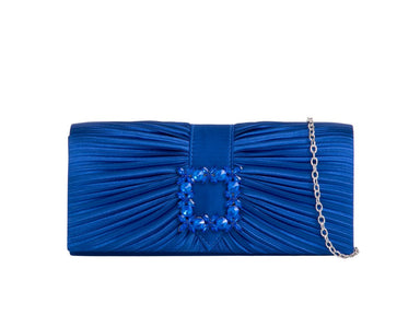 Royal Blue Satin & Crystal Clutch Bag - Franklins