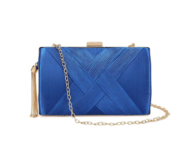 Royal Blue Satin Hard Compact Box Clutch Bag - Franklins