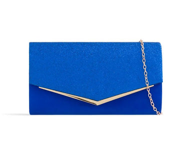 Royal Blue Sparkle & Suede Gold Trim Clutch Bag - Franklins