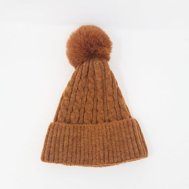 Rust Luxury Cable Knit Hat with Faux Fur Pom-Pom - Franklins