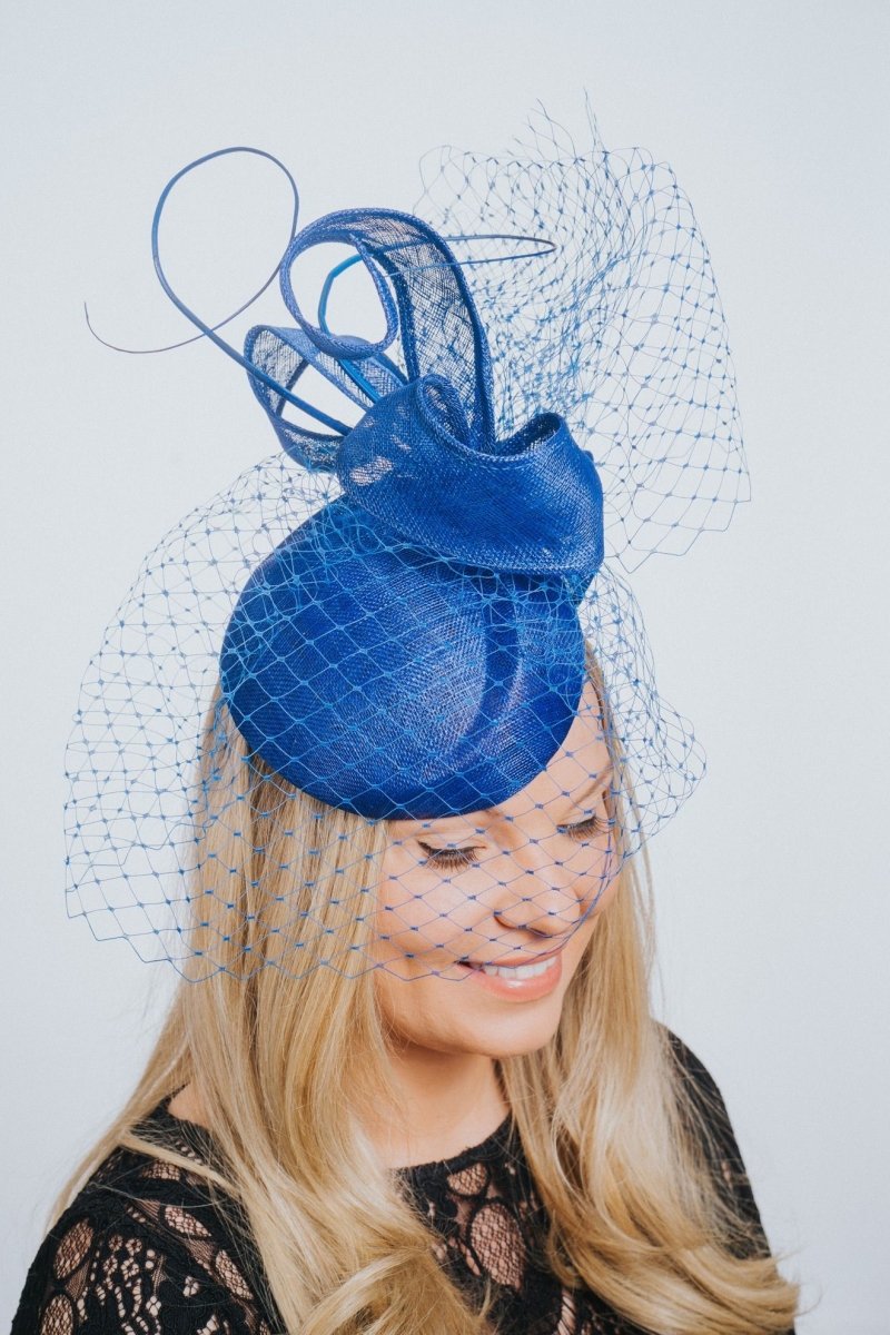 Sapphire Blue Swirl Net Pillbox Fascinator - Franklins