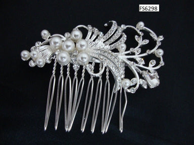 Silver Crystal & Pearl Hair Comb - Franklins
