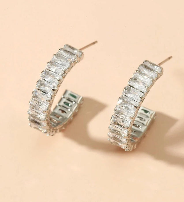 Silver Diamante Crystal Cuff Earrings - Franklins