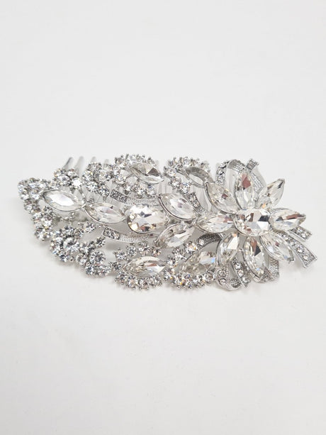 Silver Diamante Crystal Floral Hair Comb - Franklins