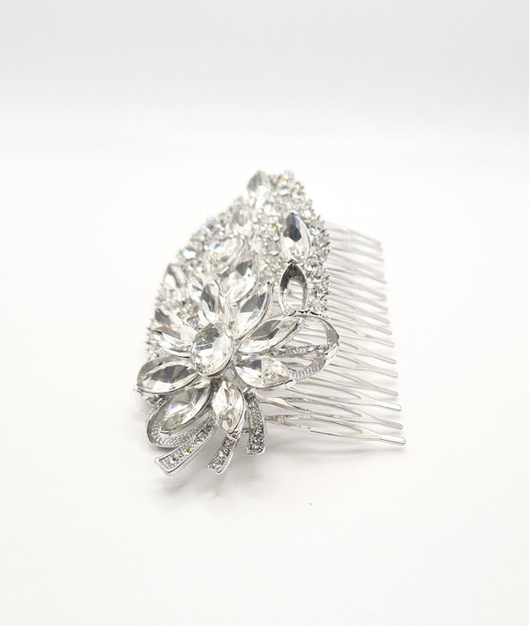 Silver Diamante Crystal Floral Hair Comb - Franklins