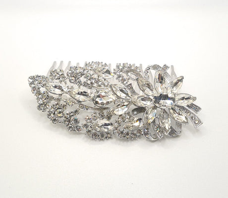 Silver Diamante Crystal Floral Hair Comb - Franklins