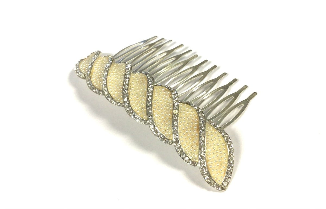 Silver Diamante Ivory Pearl Hair Comb - Franklins