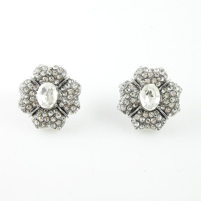 Silver Flower Bud Jewel Studded Earrings - Franklins
