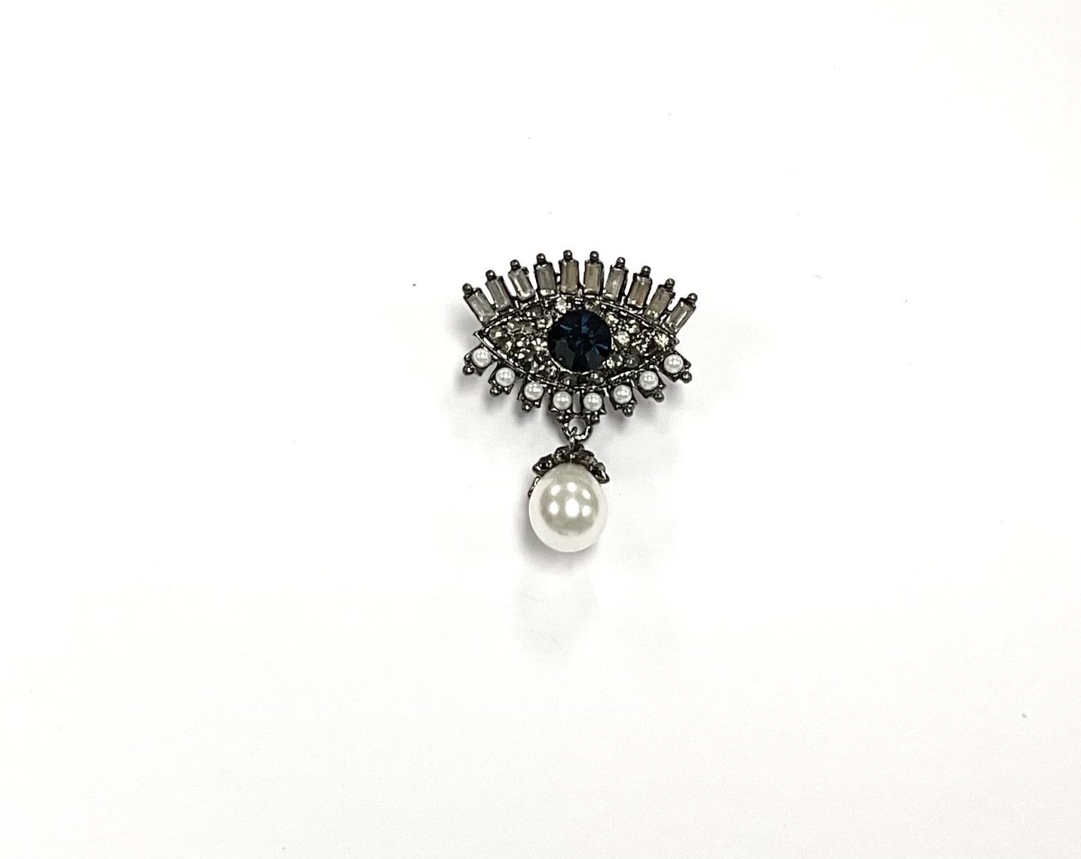 Silver Pearl Blue Eye Brooch - Franklins