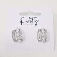Silver Pearl & Crystal Studded Cuff Earrings - Franklins