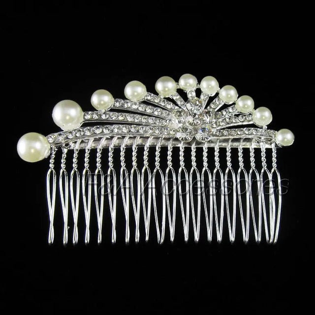 Silver Pearl & Diamante Fan Hair Comb - Franklins