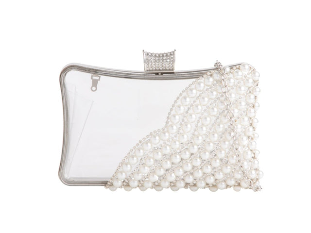 Silver & Pearl Trimmed Clear Clutch Bag - Franklins