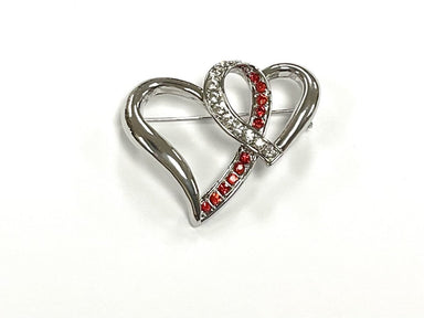 Silver Red Diamanté Heart Brooch - Franklins