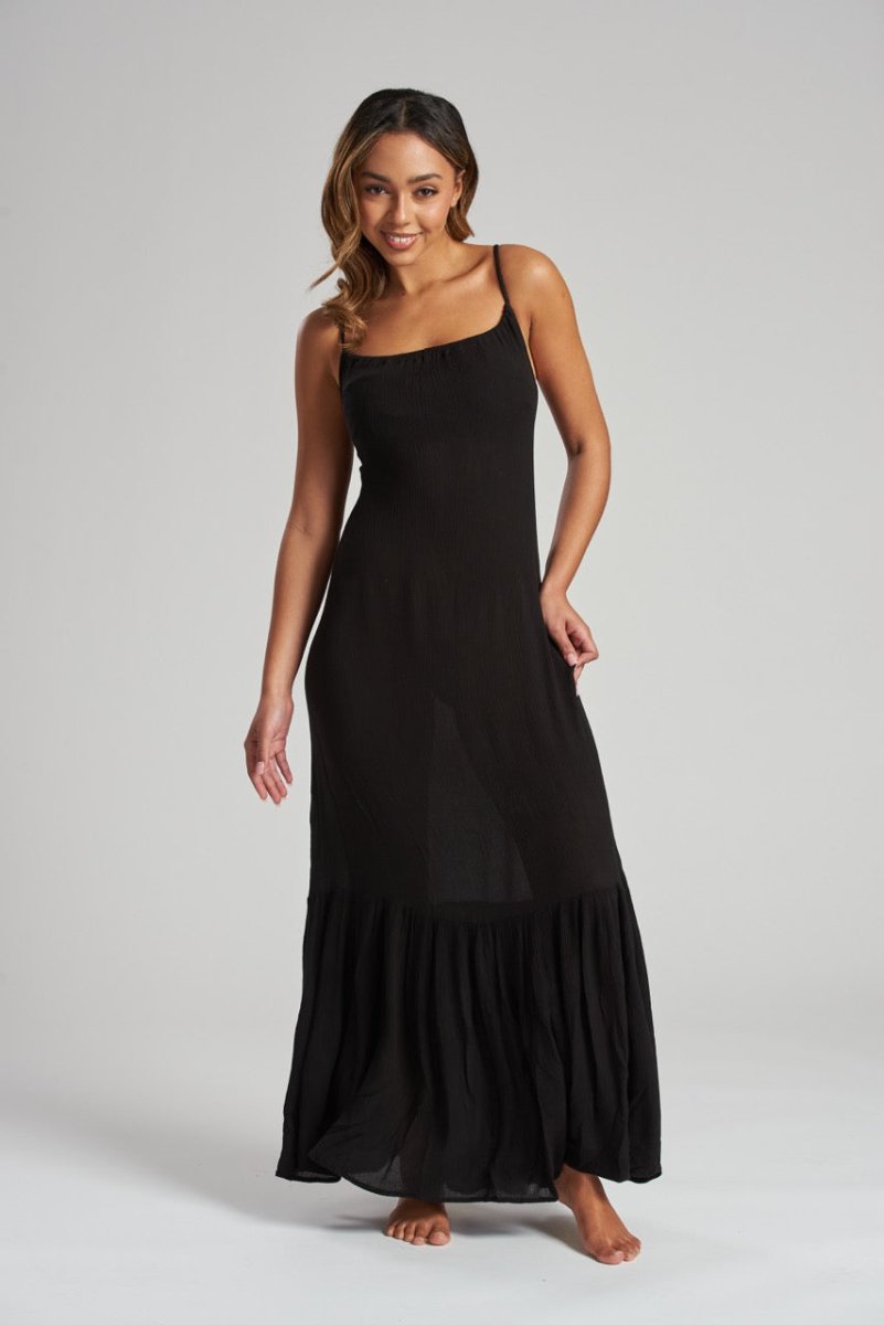 South Beach Black Crinkle Cami Maxi Dress - Franklins