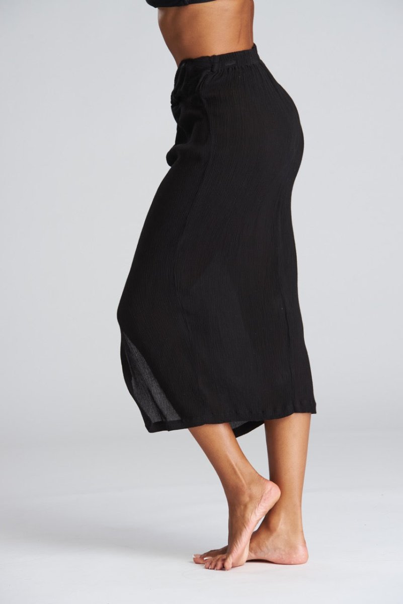 South Beach Black Crinkle Midi Length Twist Beach Skirt - Franklins