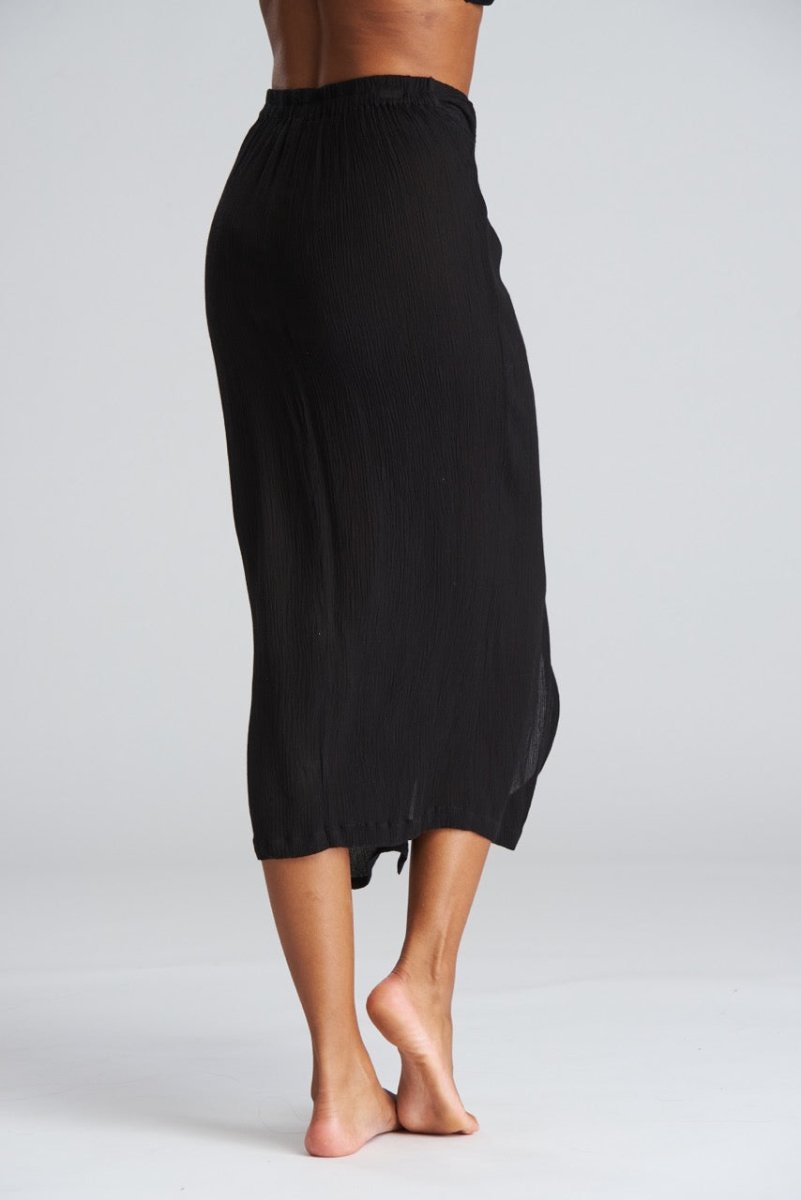 South Beach Black Crinkle Midi Length Twist Beach Skirt - Franklins