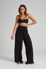 South Beach Black Crinkle Wide Leg Trousers - Franklins