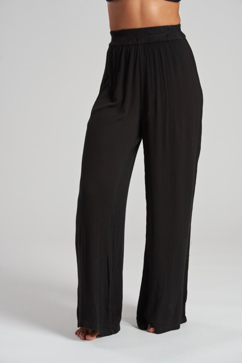 South Beach Black Crinkle Wide Leg Trousers - Franklins