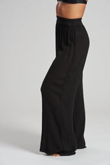 South Beach Black Crinkle Wide Leg Trousers - Franklins