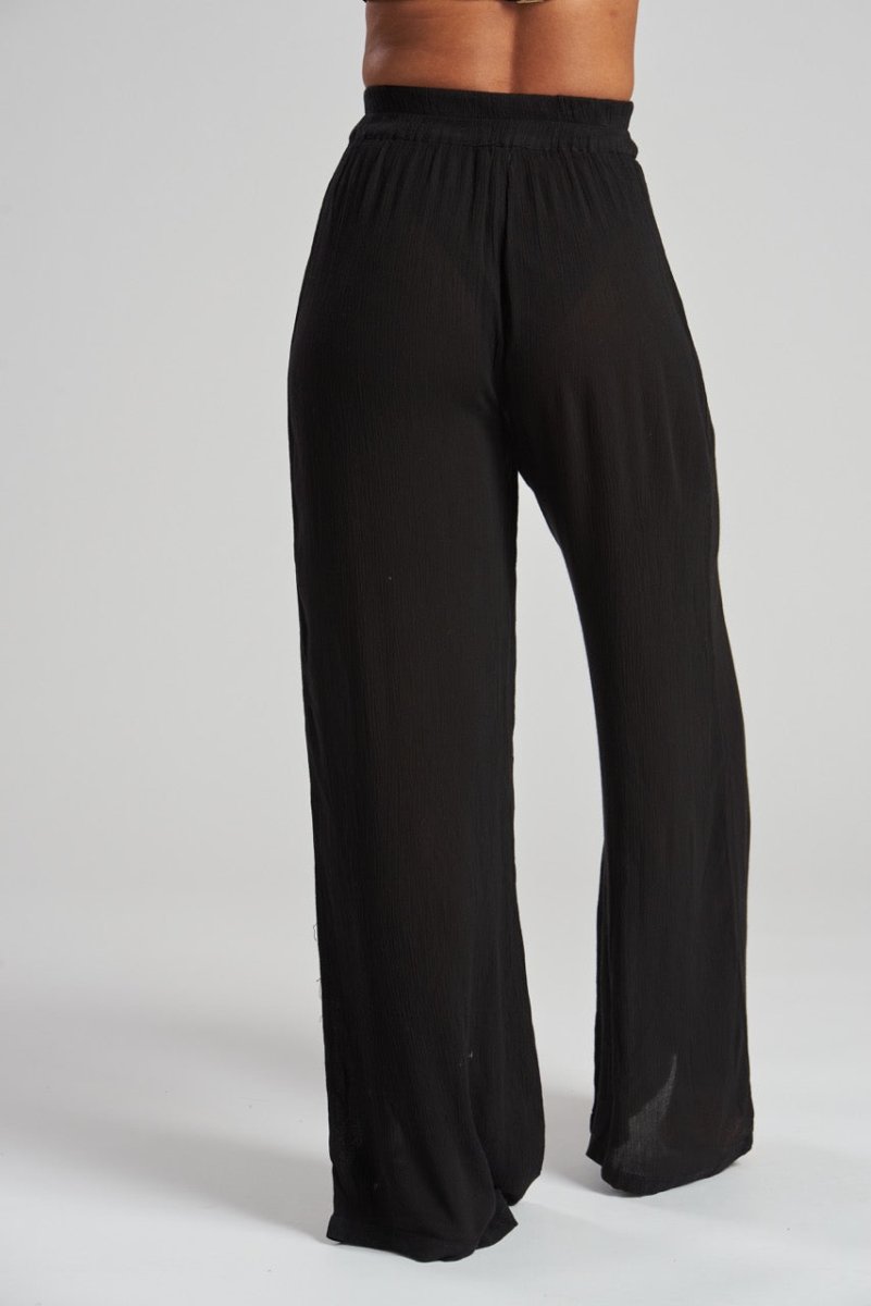 South Beach Black Crinkle Wide Leg Trousers - Franklins