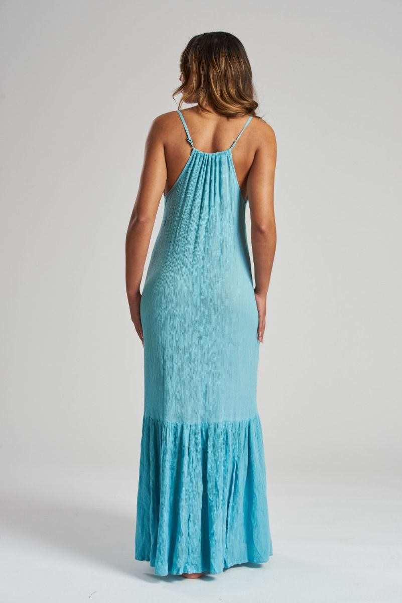 South Beach Blue Crinkle Cami Maxi Dress - Franklins