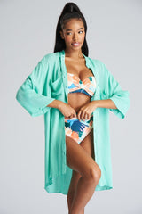 South Beach Mint Crinkle Long Length Beach Shirt - Franklins