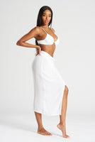 South Beach White Crinkle Midi Length Twist Beach Skirt - Franklins