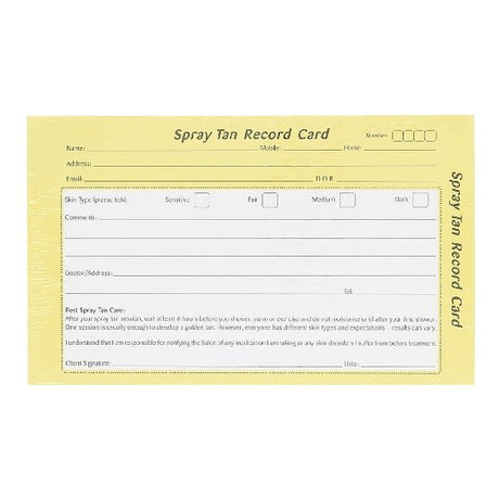 Spray Tan Record Cards - Franklins