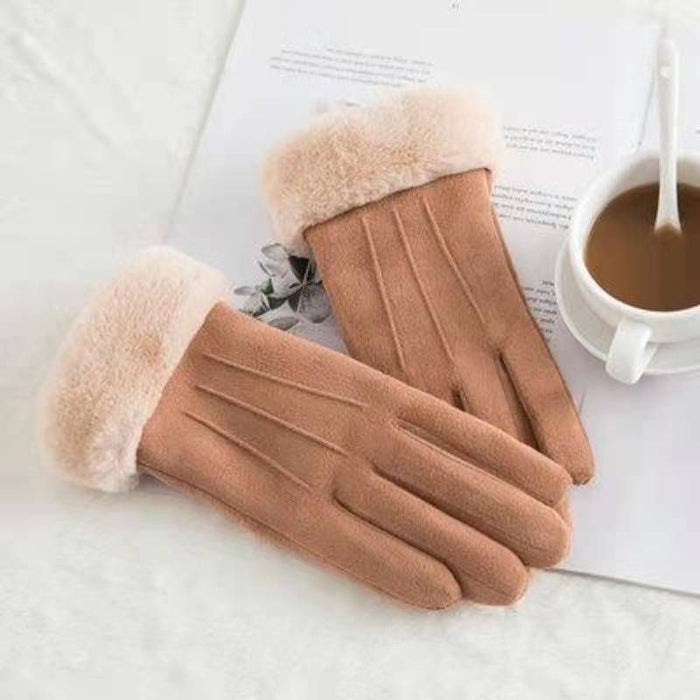 Tan Faux Fur Lined & Trimmed Gloves - Franklins