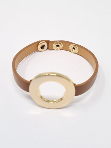 Tan Leather Gold Cuff Bracelet - Franklins