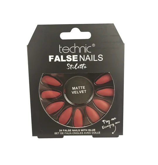 Technic False Nails Stiletto- Matte Red Velvet - Franklins