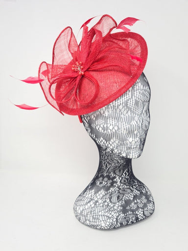 Tulip Red Feather & Bow Round Disc Fascinator - Franklins