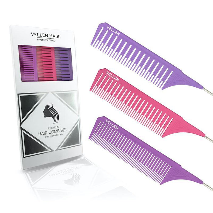 Vellen Hair Pemium Tail Comb Set Purple Pink Trio - Franklins