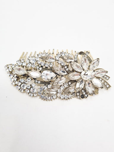 Vintage Gold Diamante Crystal Floral Hair Comb - Franklins