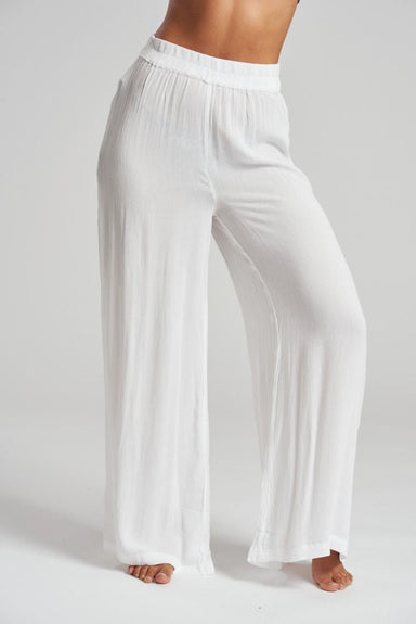 White Crinkle Wide Leg Trousers - Franklins