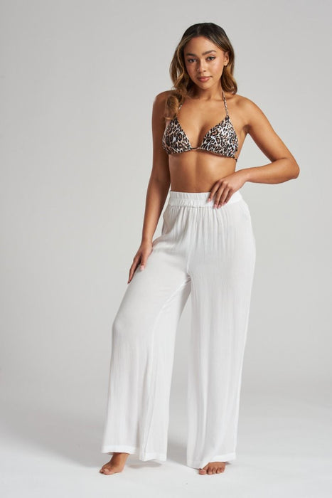 White Crinkle Wide Leg Trousers - Franklins