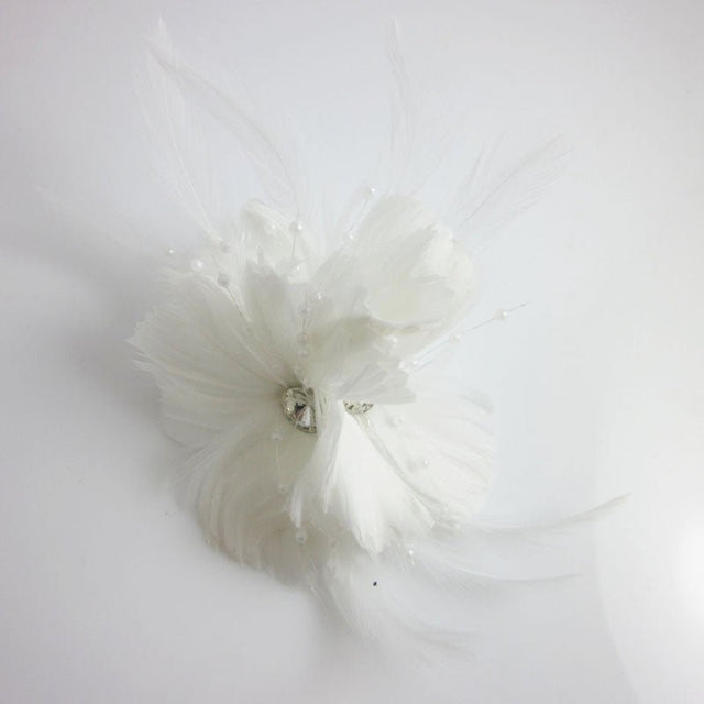 White Diamante Beaded Feather Hair Clip Fascinator - Franklins