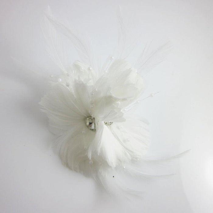 White Diamante Beaded Feather Hair Clip Fascinator - Franklins