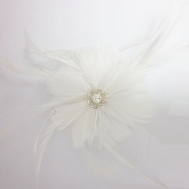 White Diamante & Pearl Feather Hair Clip Fascinator - Franklins