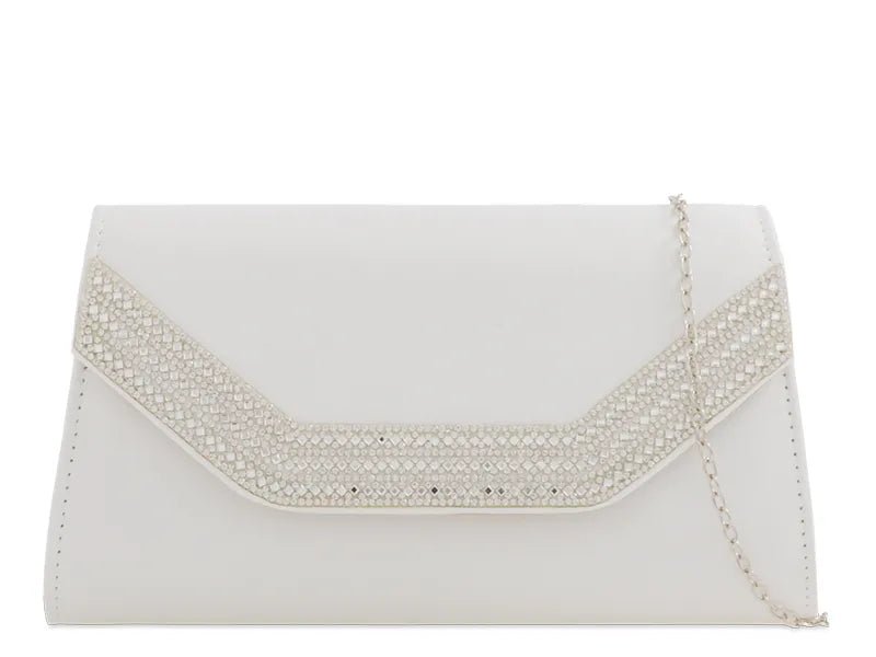 White Embellished Trim Envelope Clutch Bag - Franklins