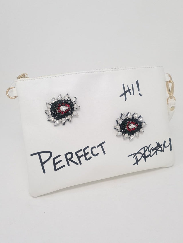 White Graffiti Style Clutch Bag 'Perfect' - Franklins