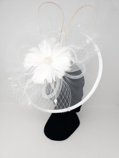 White & Ivory Flower & Net Disc Fascinator - Franklins