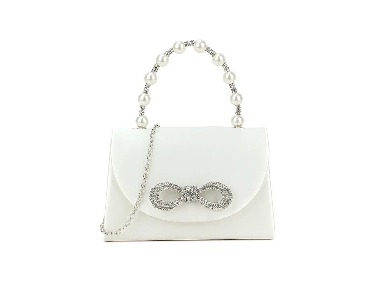 White Satin Crystal & Pearl Mini Handbag - Franklins