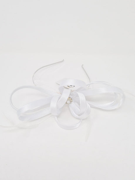 White Satin Fascinator With Diamanté Flower - Franklins